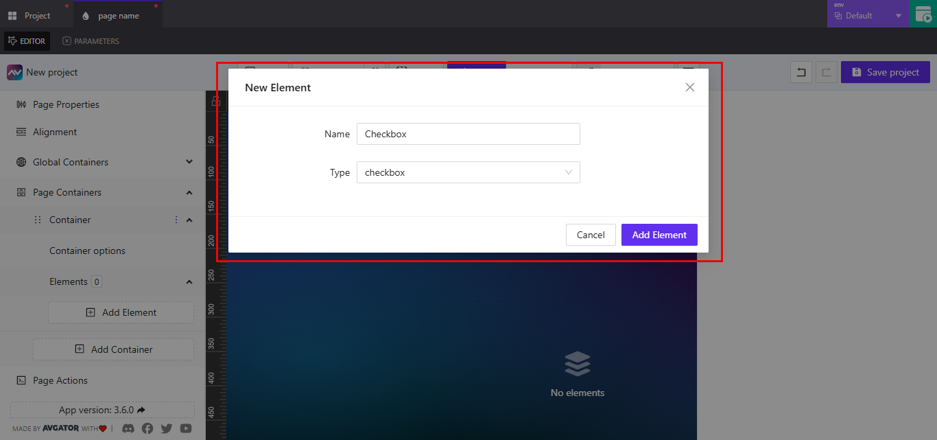 New element modal for checkbox