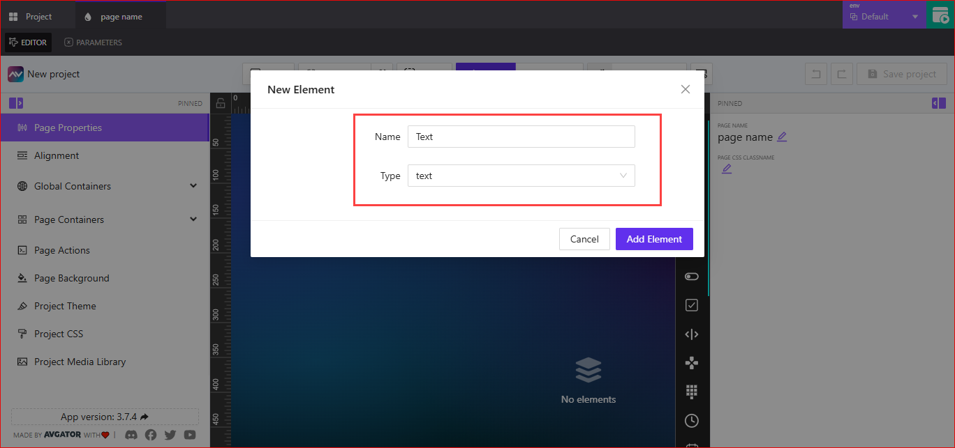 Adding a new Text element