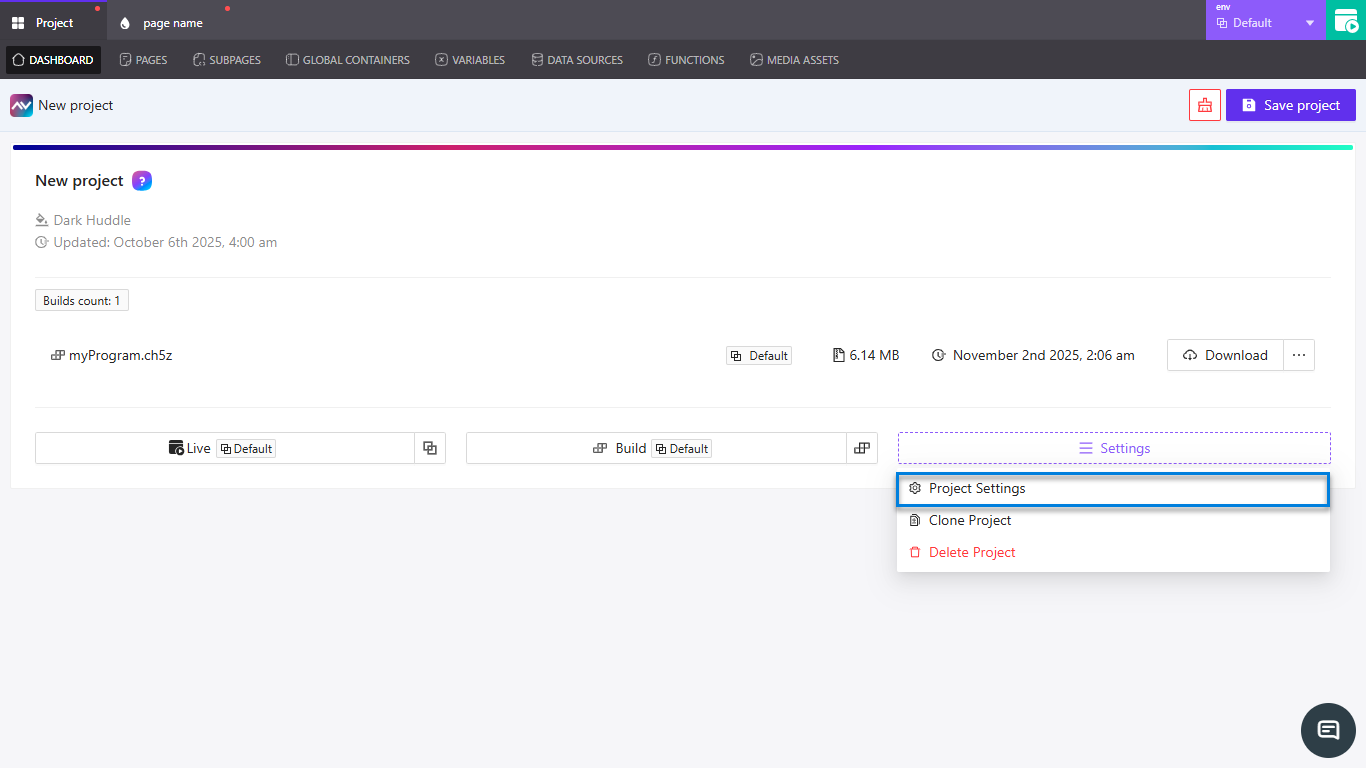 Select Project Settings from the Settings menu