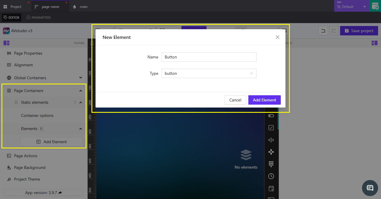 Add Element from Page Containers