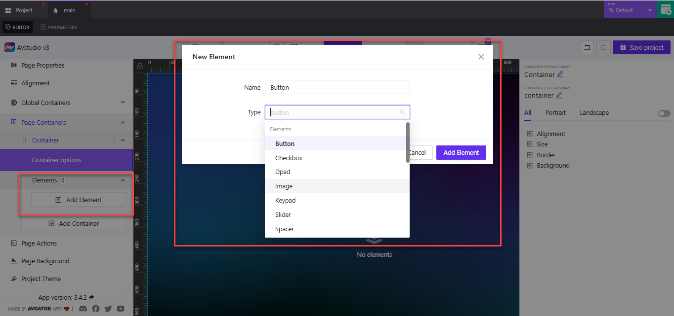 Adding a new element in AVstudio