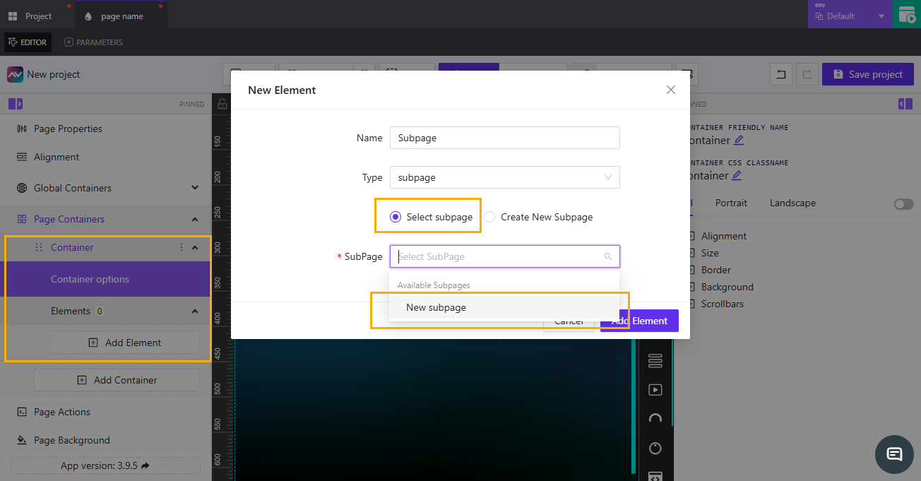 Add Subpage (Select Existing Subpage)