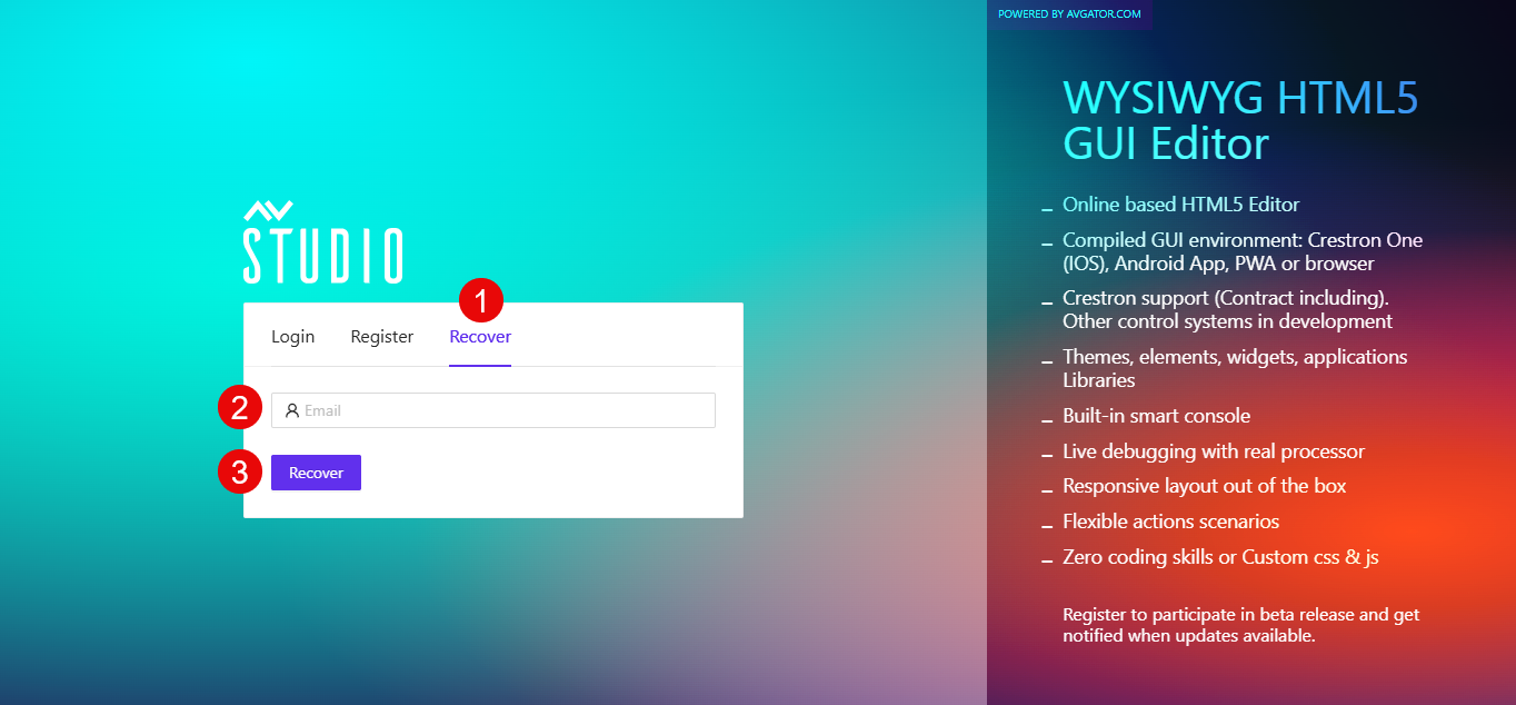 Password Recovery Screen