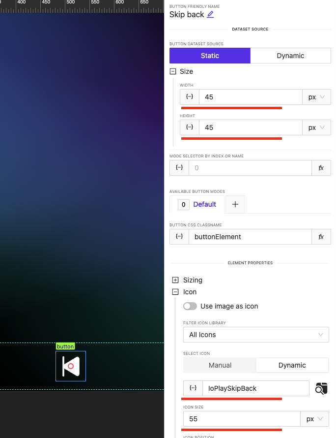 Back button properties