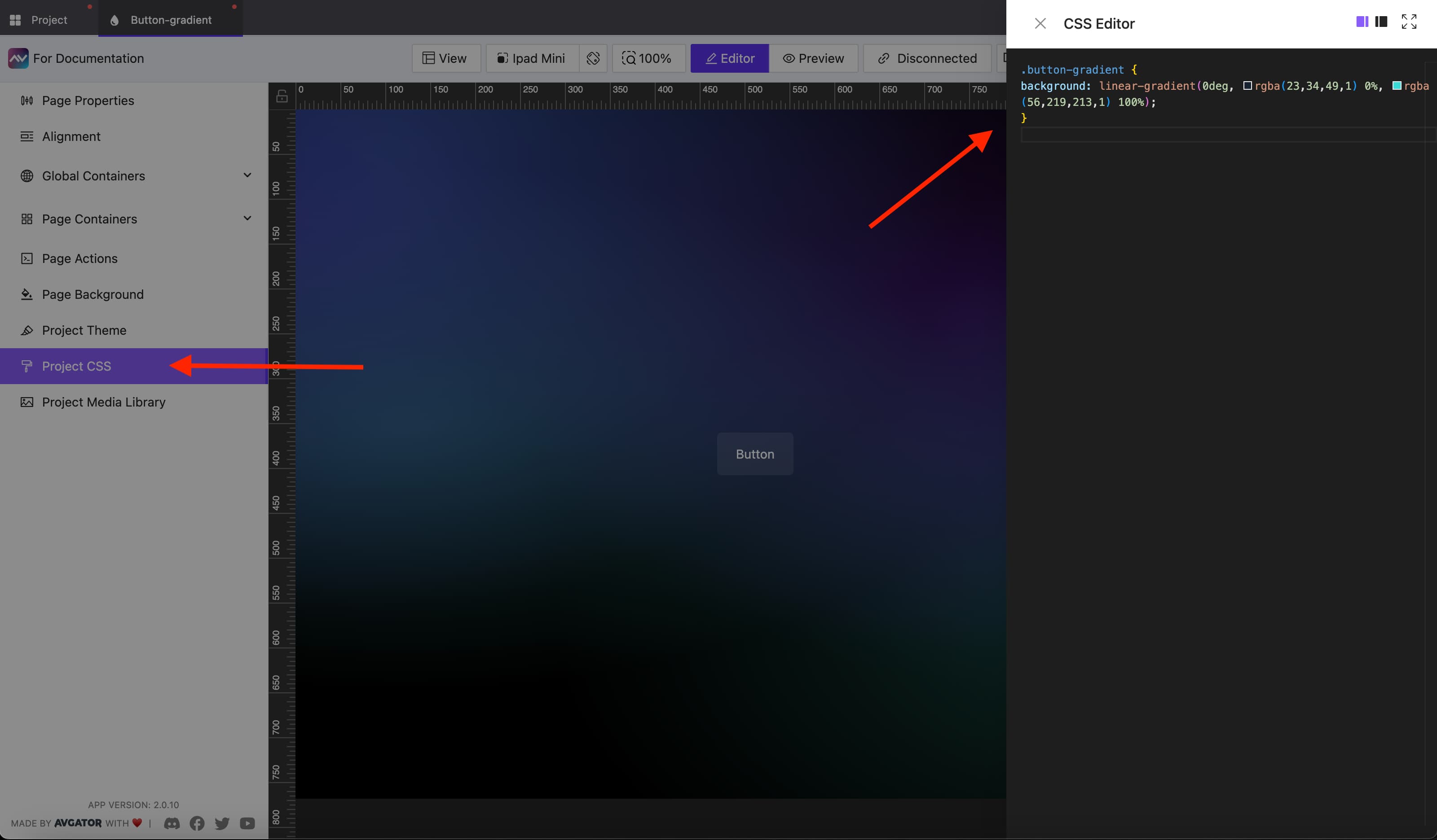 create button-gradient CSS in AVStudio
