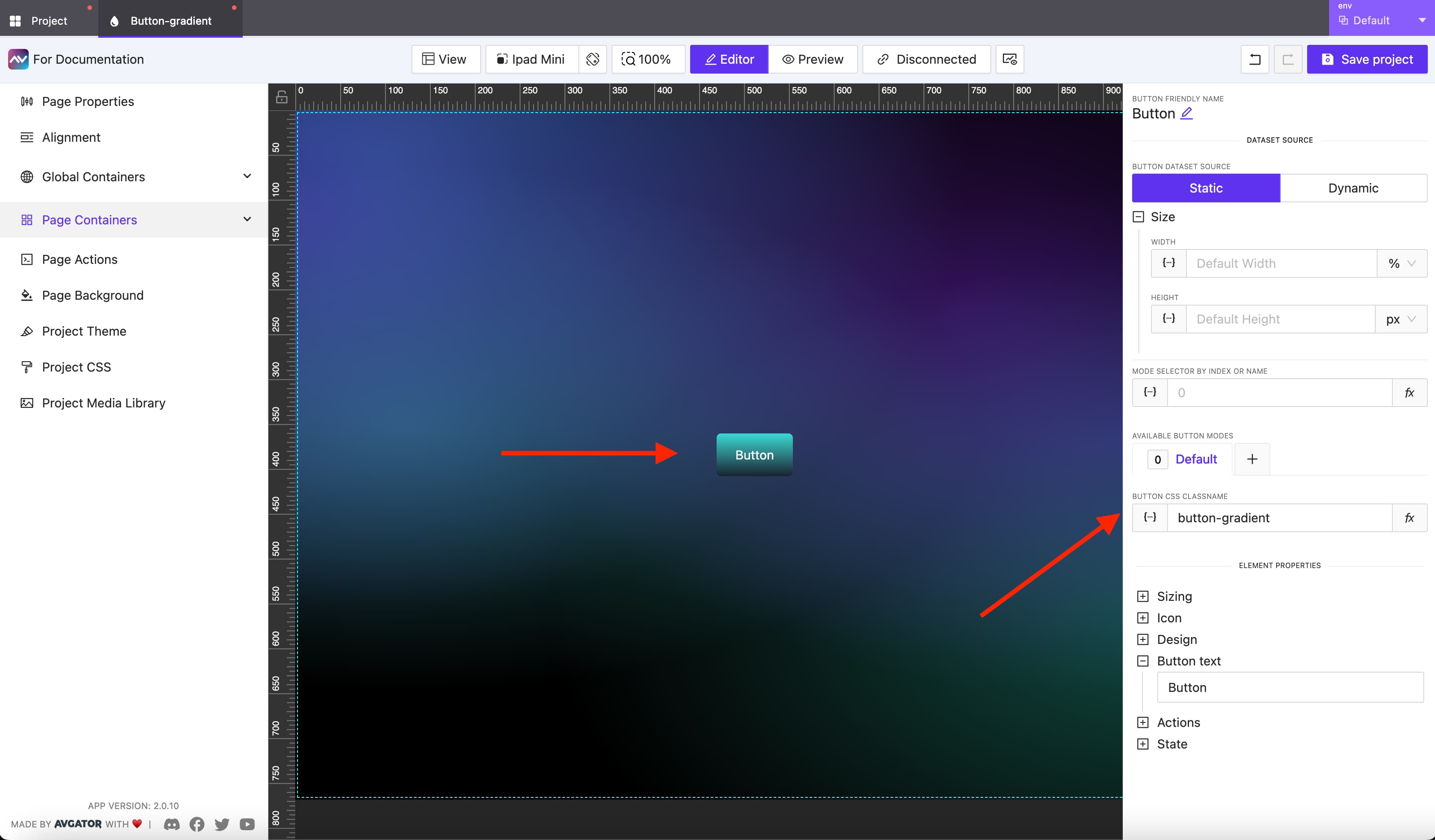Apply custom CSS class button-gradient to element AVStudio