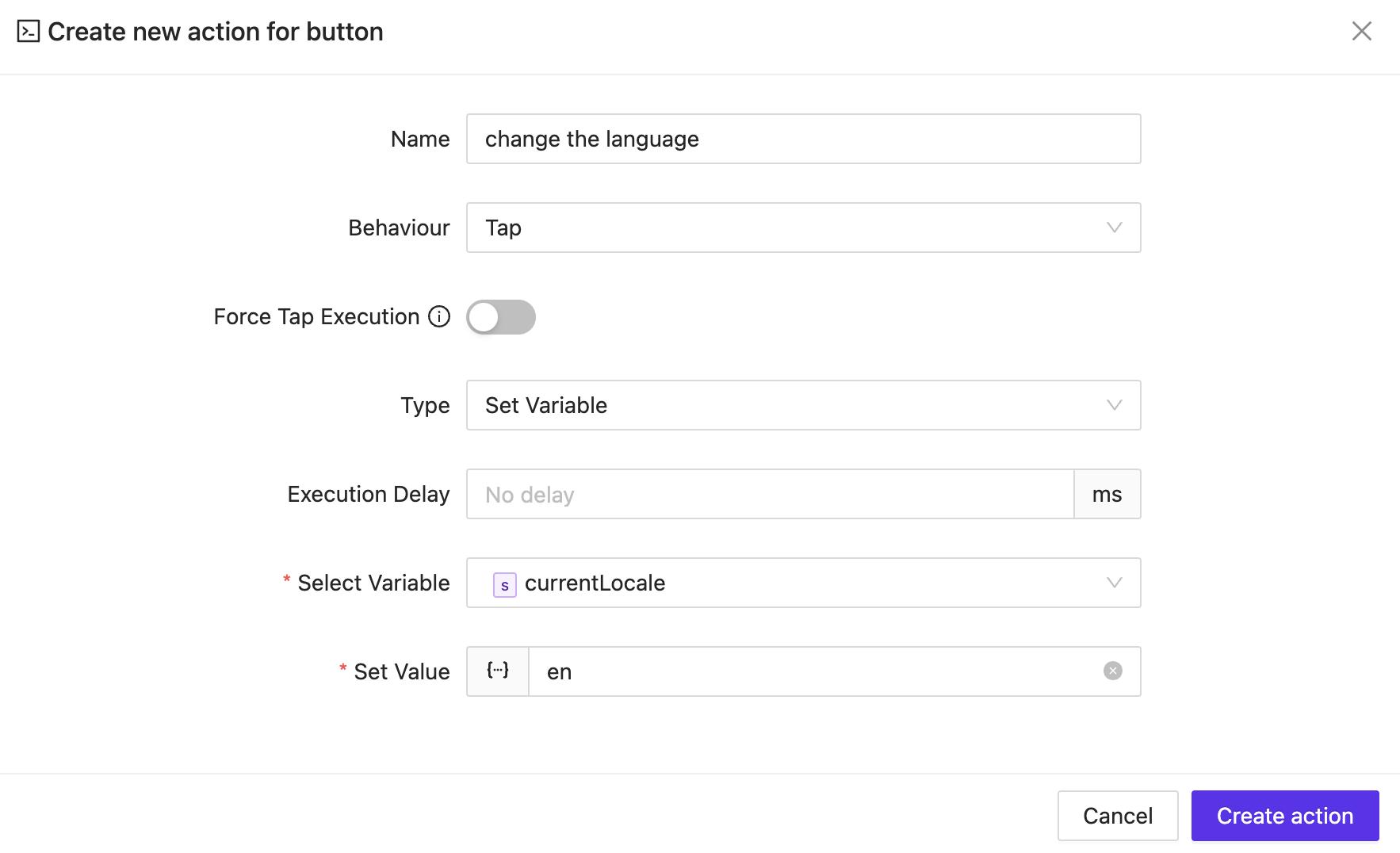 action will change the variable