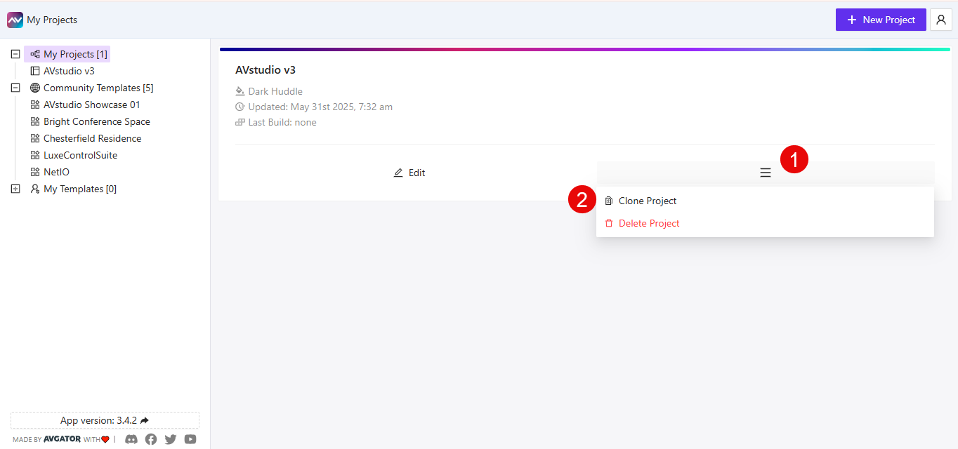 Clone project from project menu