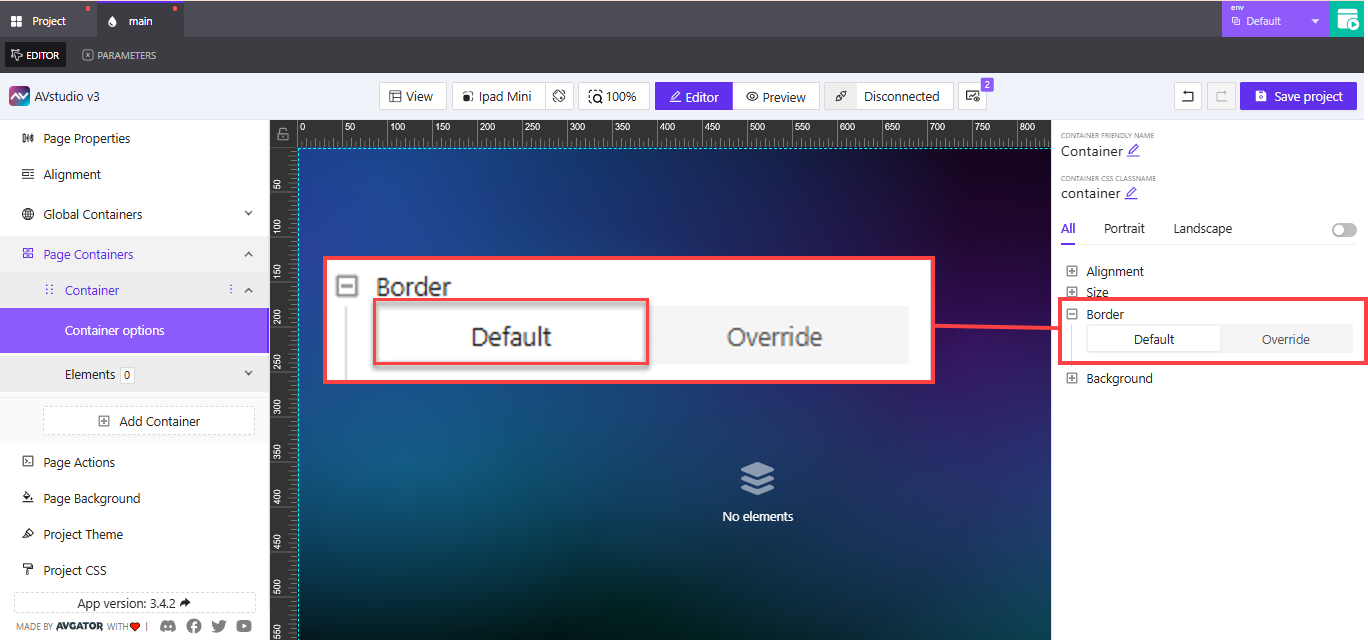 Border settings - default and override toggle