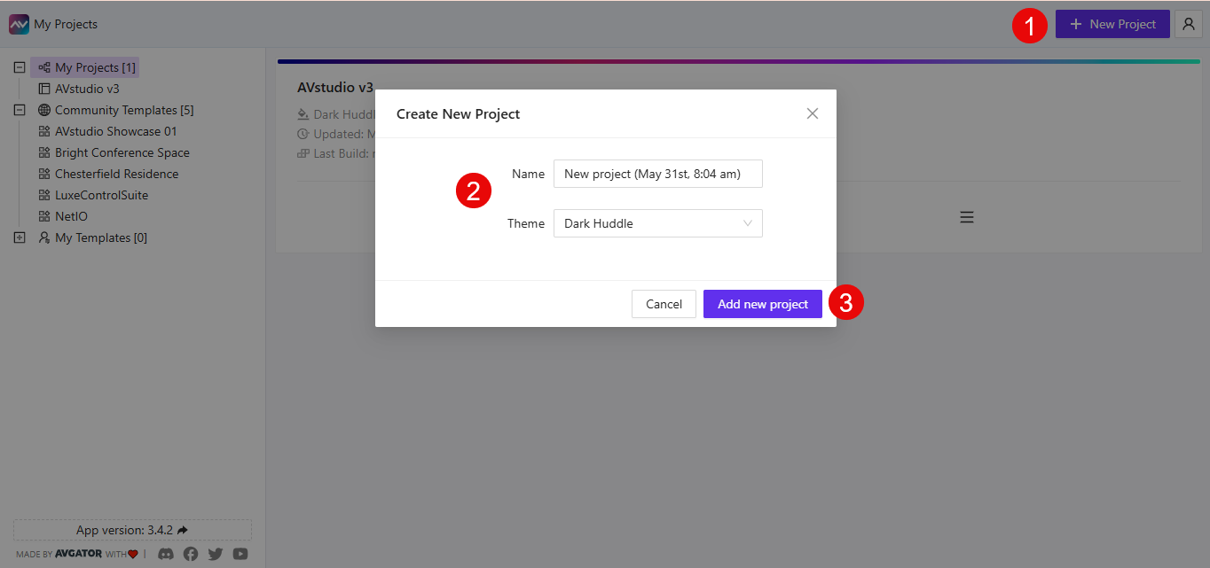 Create new project modal