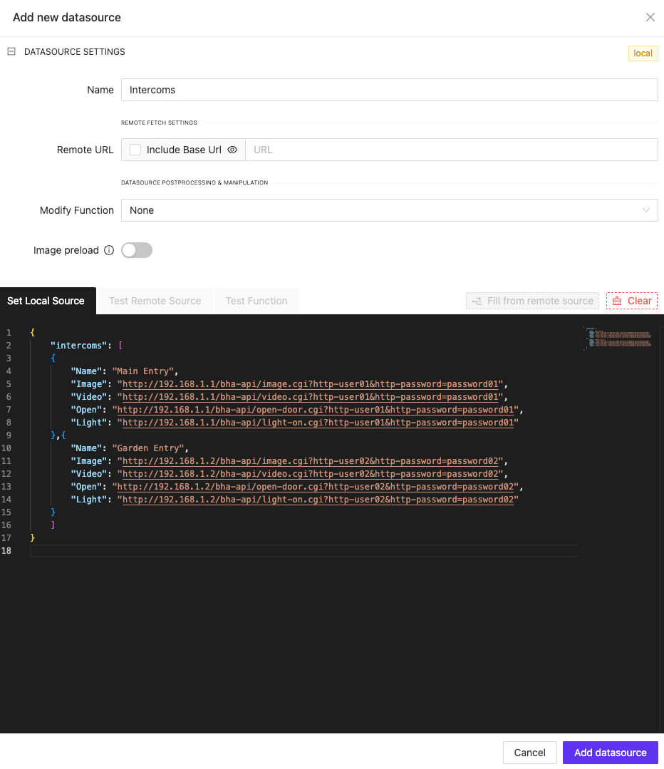 DoorBird dataset example showing multiple intercoms