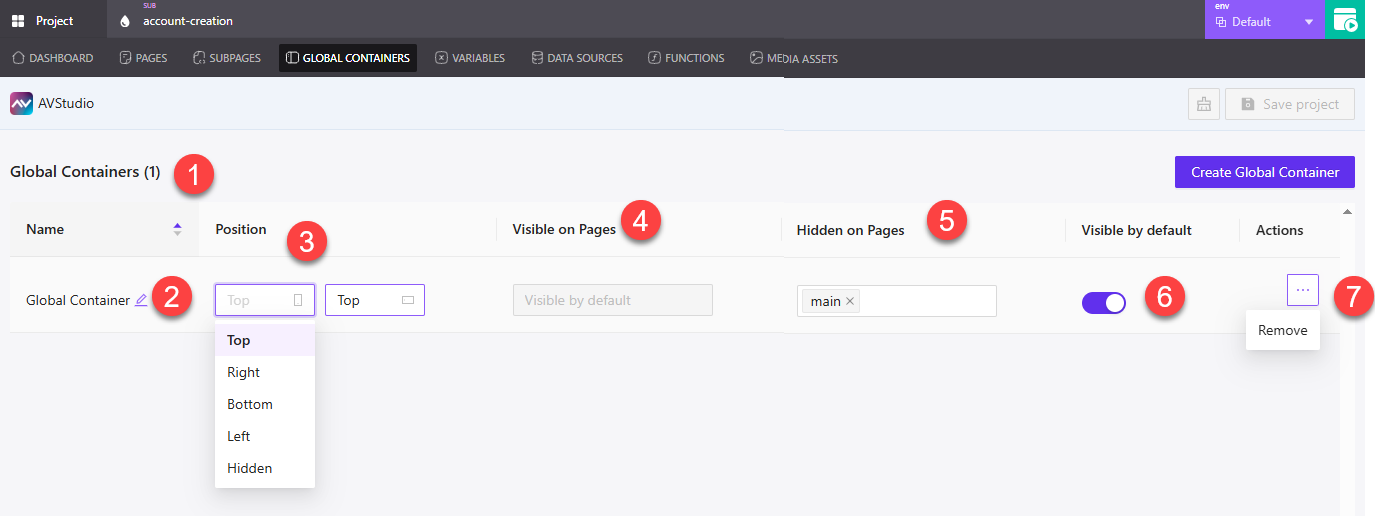 Global Container Settings