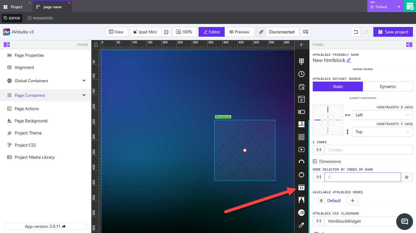 HTML Block — editor view 1