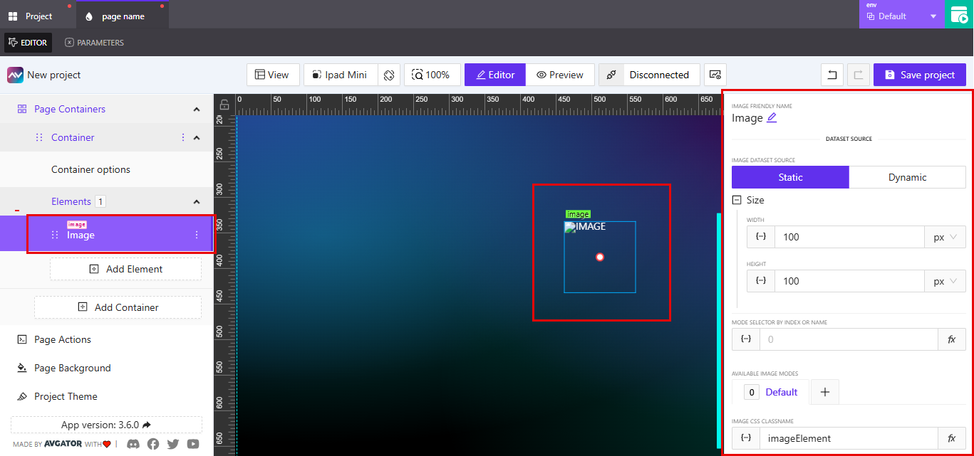Expanded Image settings panel