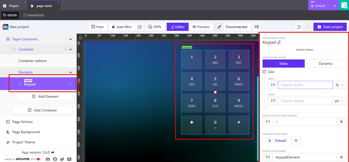 Expanded keypad static sizing panel