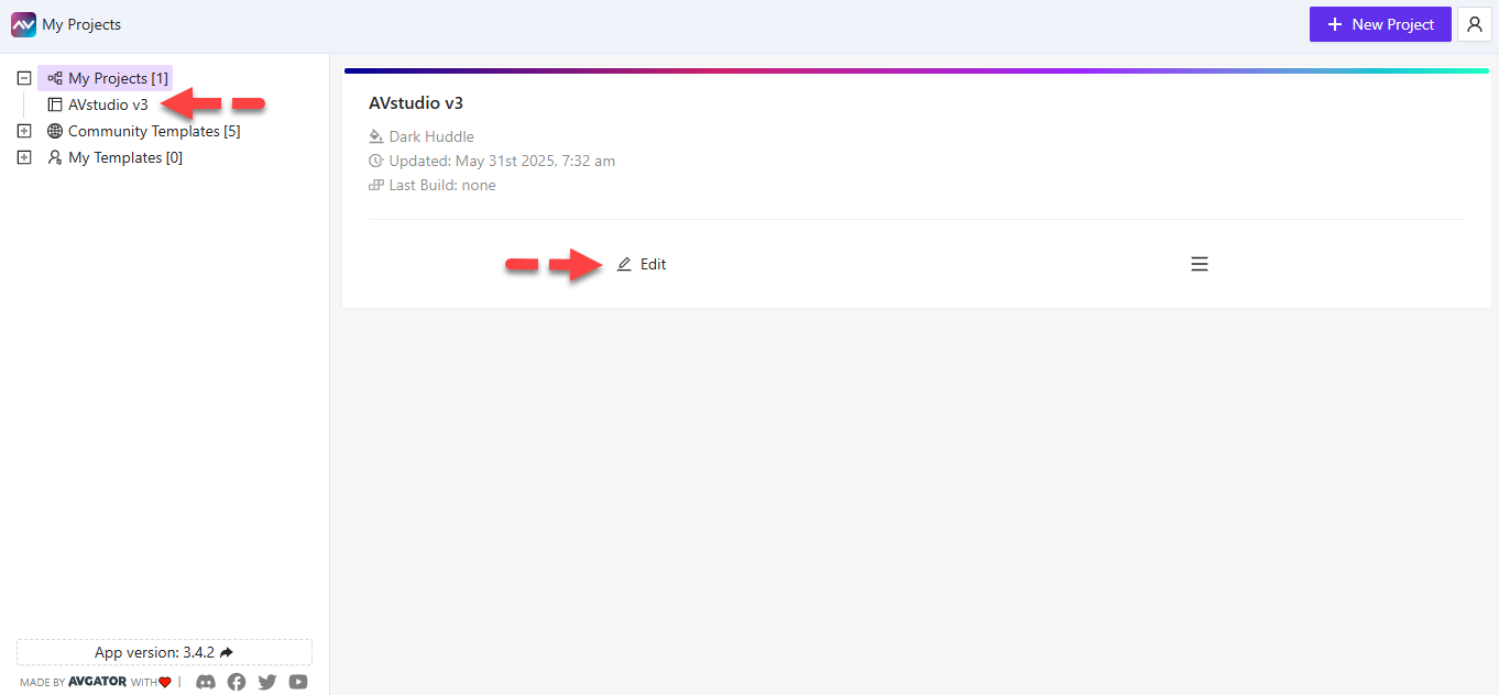 Open project dashboard