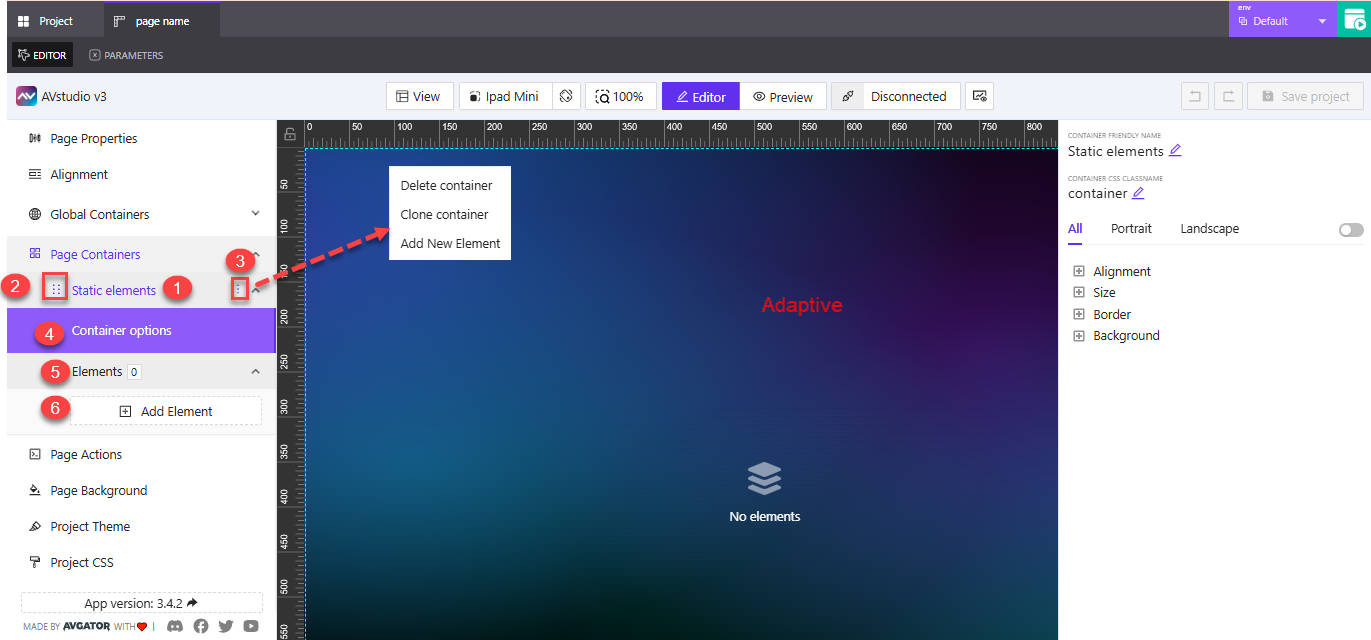Labeled static elements in adaptive layout