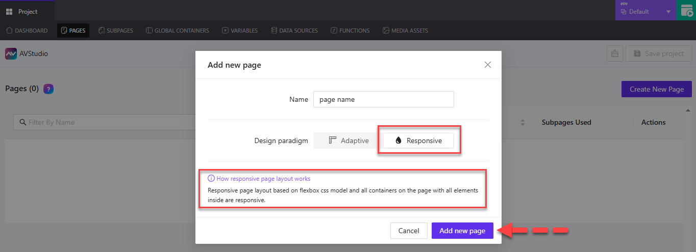 Responsive Page Selected