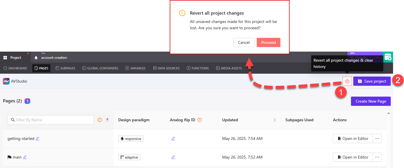 Revert and Save Buttons