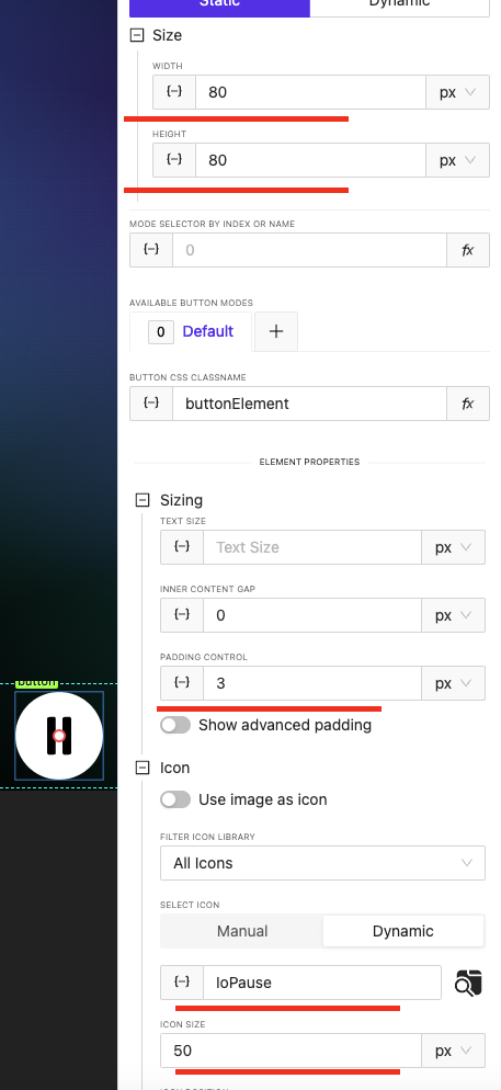 Play button properties