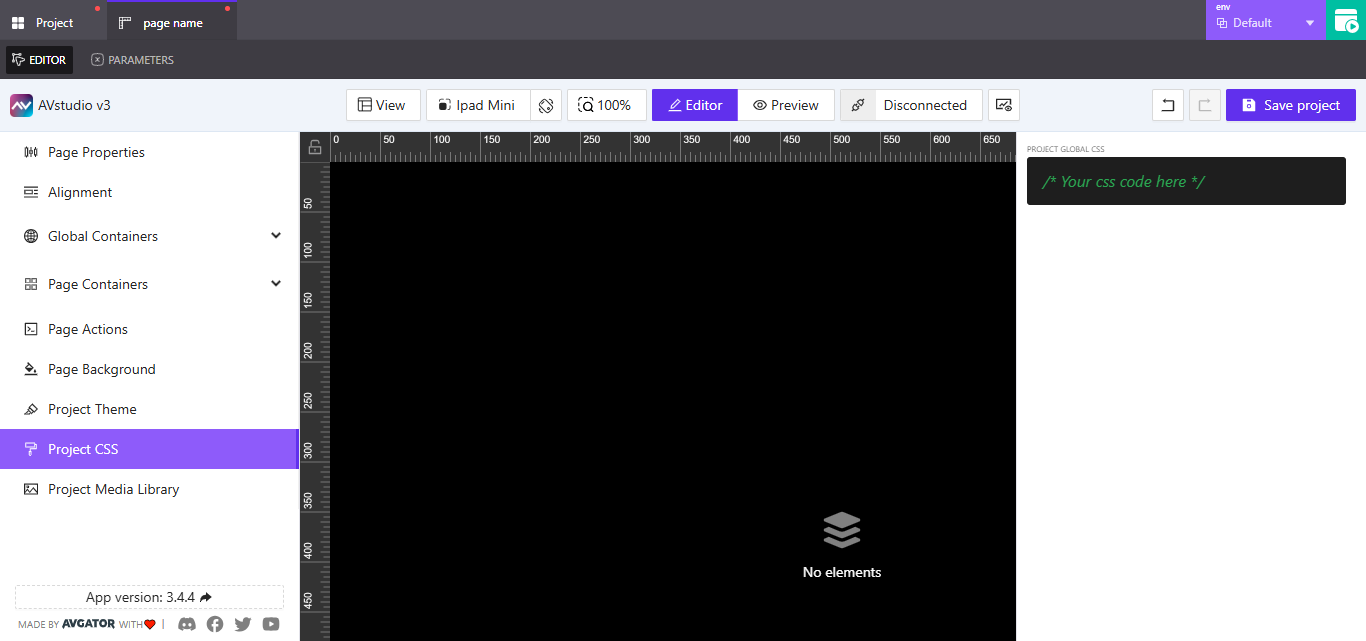 Editing the global CSS for the project in AVstudio