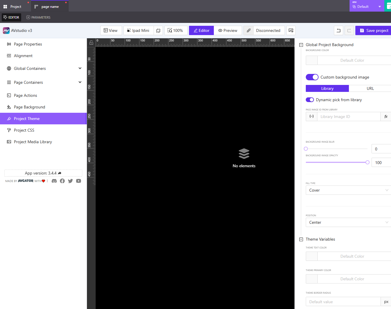 Configuring the project theme in AVstudio