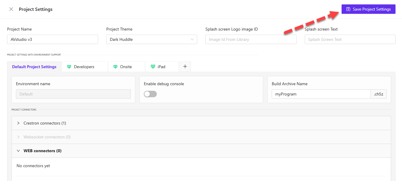 Save project settings