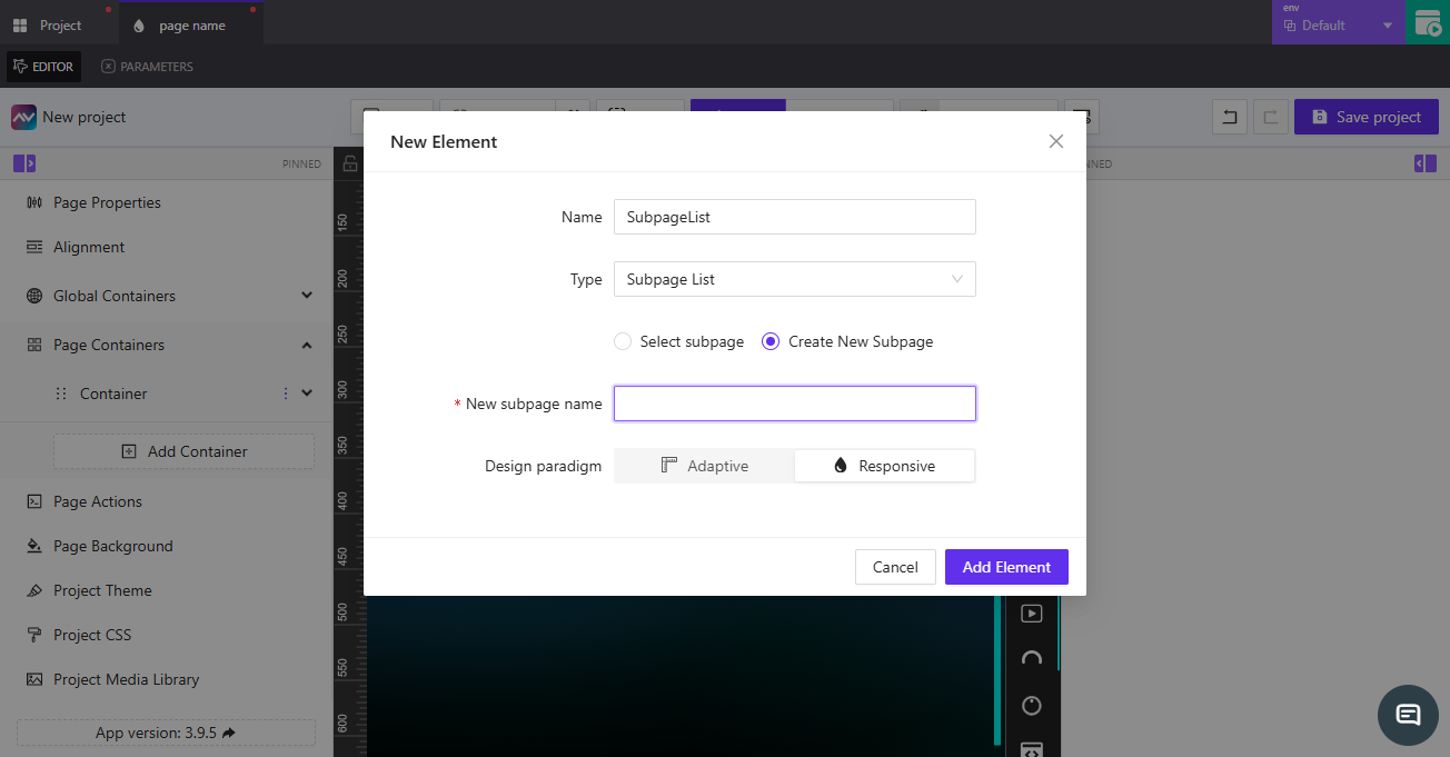 Add Subpage List (Select Existing Subpage)