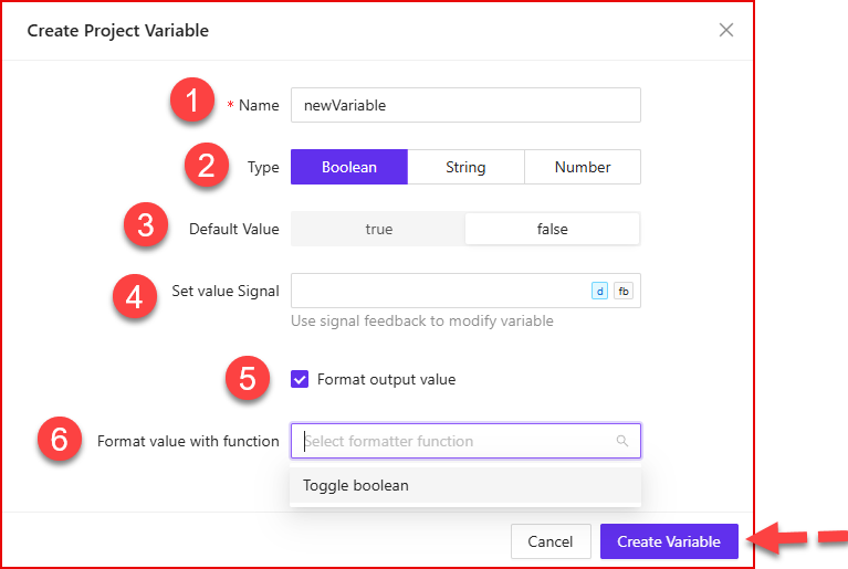 Create Variable Dialog